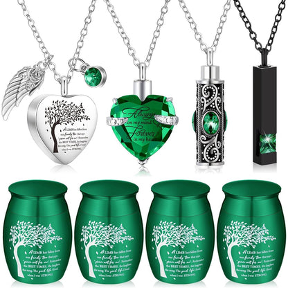 Lot de 8 petites urnes funéraires pour cendres – Ensemble de souvenirs en alliage avec pendentif médaillon en forme de cœur « Arbre de vie » pour hommes et femmes, cadeau commémoratif pour inhumation et crémation, 8 couleurs