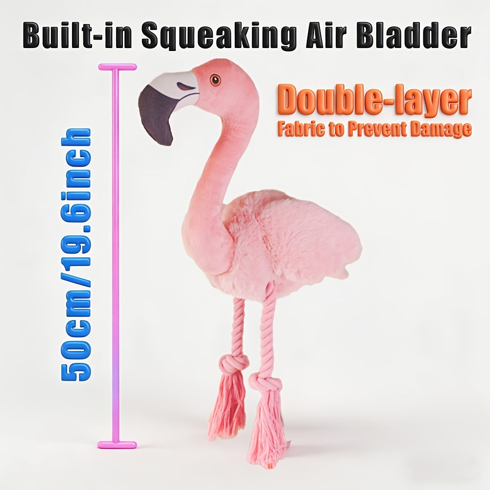 Jouet pour chien Flamingo avec couineur - Peluche double épaisseur résistante aux déchirures avec couineur intégré, corde et pompons, grand jouet interactif à tirer et à mâcher pour soulager l'anxiété, l'hygiène dentaire, chiots et chiens adultes