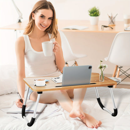 Plateau de lit pour ordinateur portable et repas – Grand plateau de petit-déjeuner avec porte-gobelet et tiroir pour canapé, sol, étude, lecture et écriture, table d'appoint portable