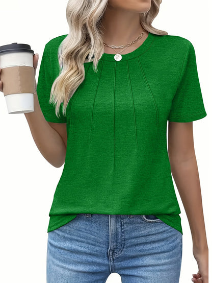 T-shirt décontracté pour femme, couleur unie, col rond, manches courtes, coupe ample et décontractée, micro-extensible, haut d'été léger, lavable en machine, S M L XL XXL