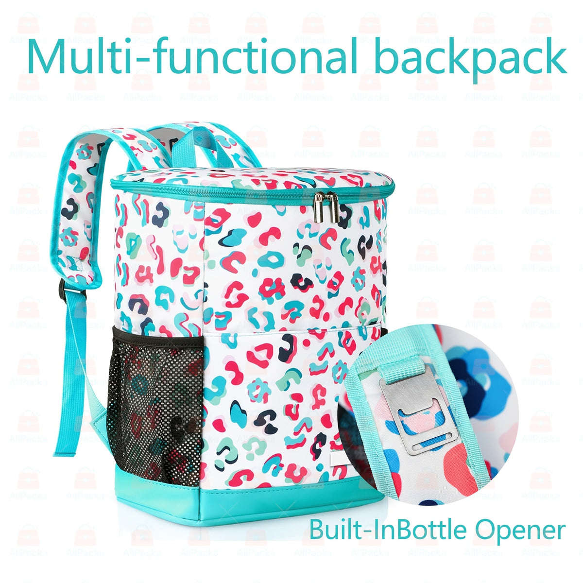 Sac à dos glacière isotherme 30 canettes motif léopard avec poches en filet et bretelles réglables - Sac glacière en nylon étanche pour la plage, le camping, le pique-nique, la randonnée, les voyages et l'usage quotidien