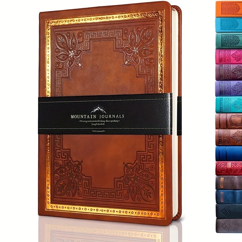 Carnet à couverture rigide en similicuir vintage – 256 pages à grille universitaire, bords dorés, papier épais 100 g/m², format B6 13 x 18 cm, 6 couleurs pour l'école, le bureau, les voyages et le journal intime