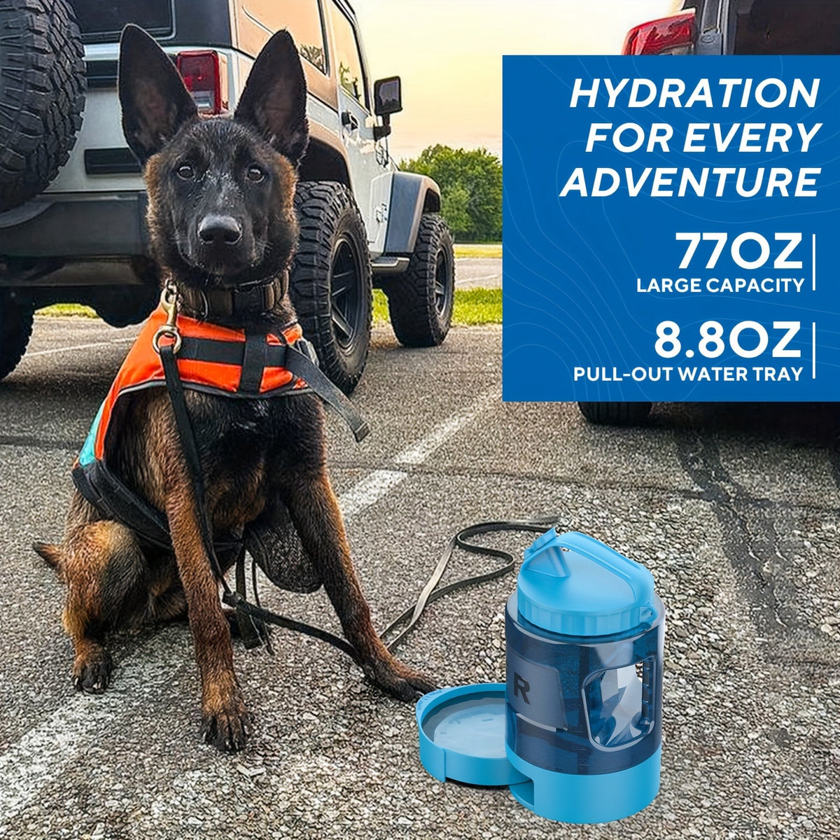 Gourde de voyage pour chien, grande capacité 2,2 L - Bouteille d'eau portable pour animaux avec écuelle amovible, conception anti-fuite pour randonnée, camping, parc à chiens, adaptée aux chiens de toutes tailles pour les aventures en plein air