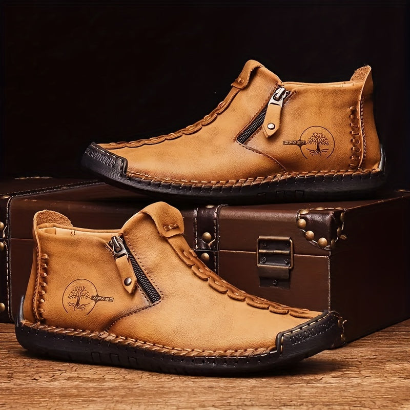 Bottines pour hommes, mocassins décontractés cousus main, chaussures à enfiler pour le travail en extérieur – 4 couleurs, tailles US 7,5-12,5, semelle antidérapante durable