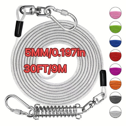 Laisse pour chien ultra-résistante de 1,8, 3, 4,5, 9, 15, 23 ou 30 mètres, câble d'attache d'entraînement pour grands chiens jusqu'à 225 kg, corde de course durable et résistante aux morsures pour le jardin