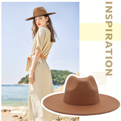 Chapeau de cow-boy à larges bords pour hommes et femmes – Fedora en feutre style western, chapeau style Panama Trilby jazz classique, chapeau de soleil pour festivals en plein air, voyages et tenue décontractée au quotidien