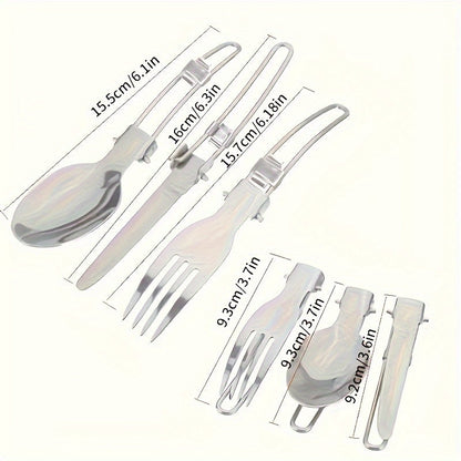 Ensemble de cuisine de camping en acier inoxydable 304 avec rangement pliable – Casserole compacte et durable avec couteaux et fourchettes pour randonnée, pique-niques et camping, vert et orange, kit de cuisine de camping léger