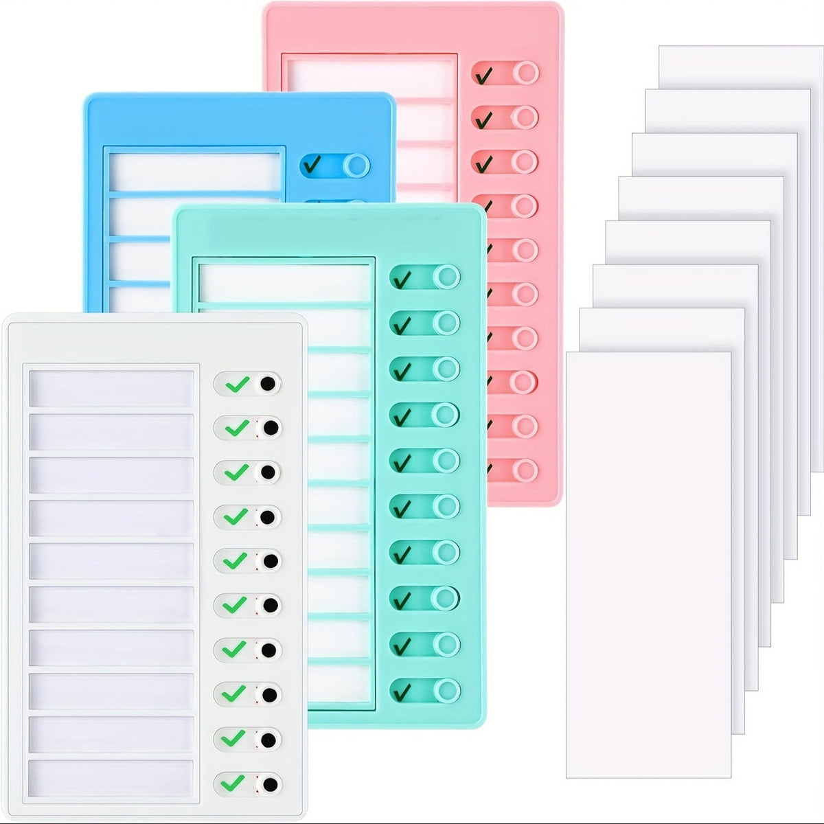 Lot de 4 tableaux de corvées – Tableaux de tâches à cocher en plastique avec 10 listes de tâches détachables en papier cartonné pour l'organisation de la routine domestique, les corvées des enfants, le planning familial et le suivi des tâches quotidiennes
