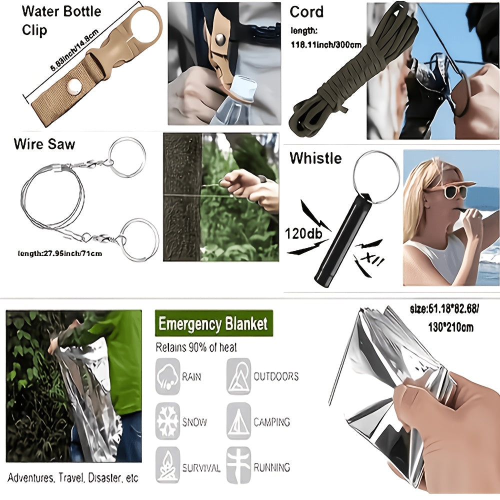 Kit de survie de 242 pièces – Équipement d'urgence en plein air avec allume-feu et trousse de premiers secours pour le camping, la randonnée, les voyages, la voiture et l'école, cadeau pour hommes et femmes, couleurs multiples
