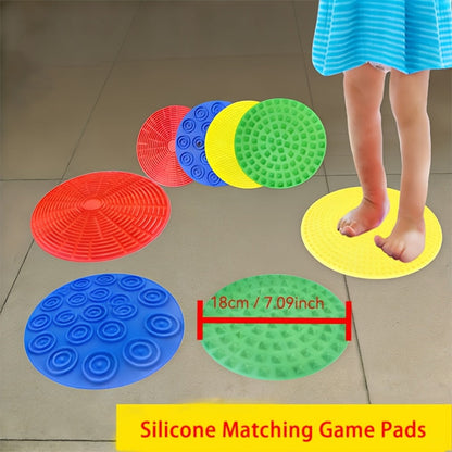 4pcs Sensory Textured Silicone Pads 7-Inch Colored Silicone Matching Game Mats Multi-Sensory Hand Foot Touch Floor Mats for Kids Sensory Play Therapy Autism OT Tools Lightweight Portable Home Travel