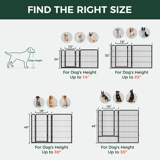 FXW Dog Playpen Heavy Duty Metal Pet Fence with Gate – 8/16/24/32/48 Panels, 24/32/40 Inch Height, Indoor & Outdoor Exercise Pen for Large Medium Small Dogs, Portable Yard Garden RV Camping Enclosure