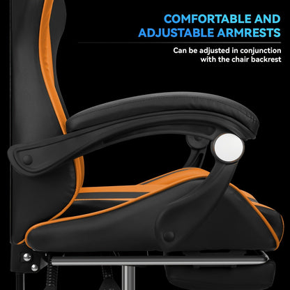 Chaise de jeu ergonomique à dossier haut style course avec repose-pieds et soutien lombaire – Chaise de bureau pivotante inclinable réglable, 8 couleurs