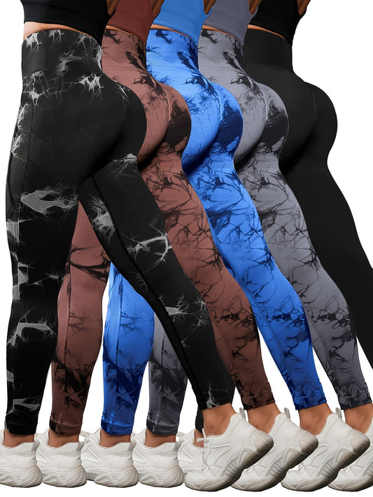 Lot de 5 leggings taille haute pour femme avec maintien abdominal – Pantalons de sport doux et extensibles pour le yoga, la course et l'entraînement, tailles S-L, 3 assortiments de couleurs