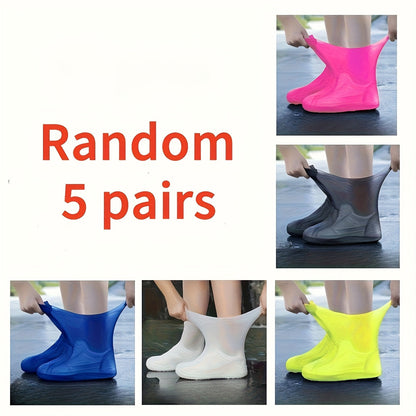 Sur-chaussures de pluie réutilisables en latex pour hommes, femmes et enfants – Lot de 5 paires couleurs assorties, taille unique (EU 34-45), protection antidérapante durable contre la pluie pour usage extérieur