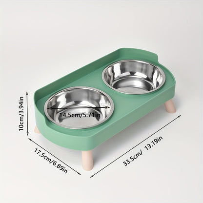 2-in-1 Cat Feeder and Water Dispenser with Stainless Steel Dual Bowl - Non-Slip Easy-Clean Pet Food & Water Station with Cute Cat Design, Healthy Hydration & Feeding Set for Cats & Small Dogs, Multiple Color Options