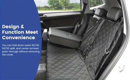 Car Back Seat Cover 60/40 Split Bench 900D Waterproof Non-Slip – Easy Cleanup Seat Protector for Dogs Pets Kids Cars Trucks SUVs with Seat Belt & Armrest Access (Black)