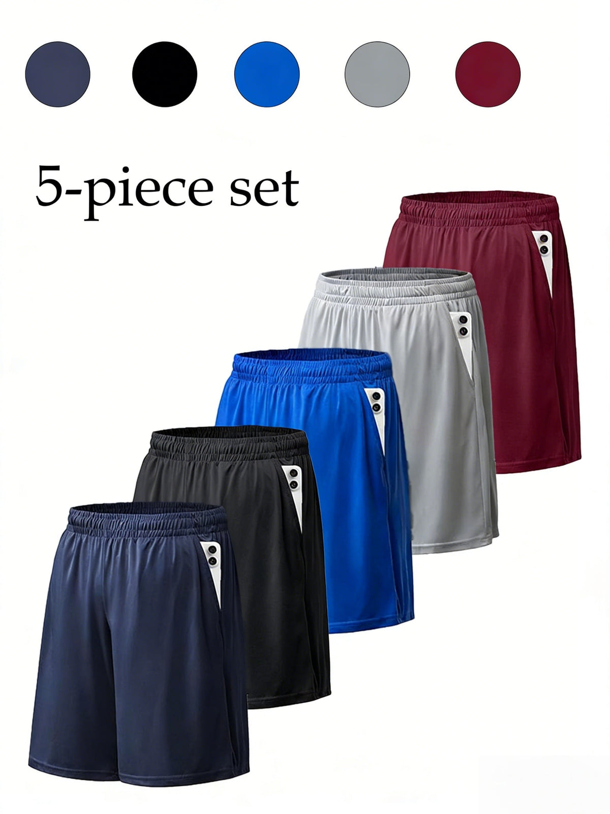 Lot de 5 shorts de sport pour homme en maille à séchage rapide - Short de running, fitness et gym avec taille élastique micro-extensible et cordon de serrage, bas de sport décontracté et respirant, tailles S-3XL, coloris variés