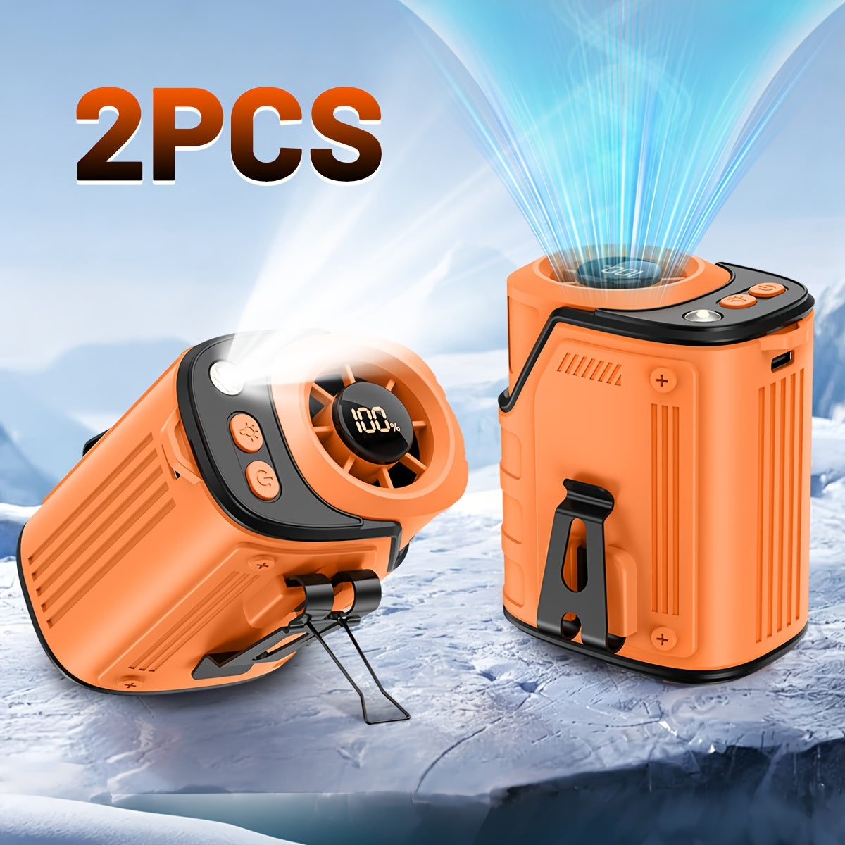 Ventilateur de taille 4-en-1 avec lampe torche, batterie externe et ventilateur de cou – Ventilateur de ceinture portable rechargeable pour l'extérieur, longue autonomie, 3 couleurs, disponible à l'unité et en lot de 2