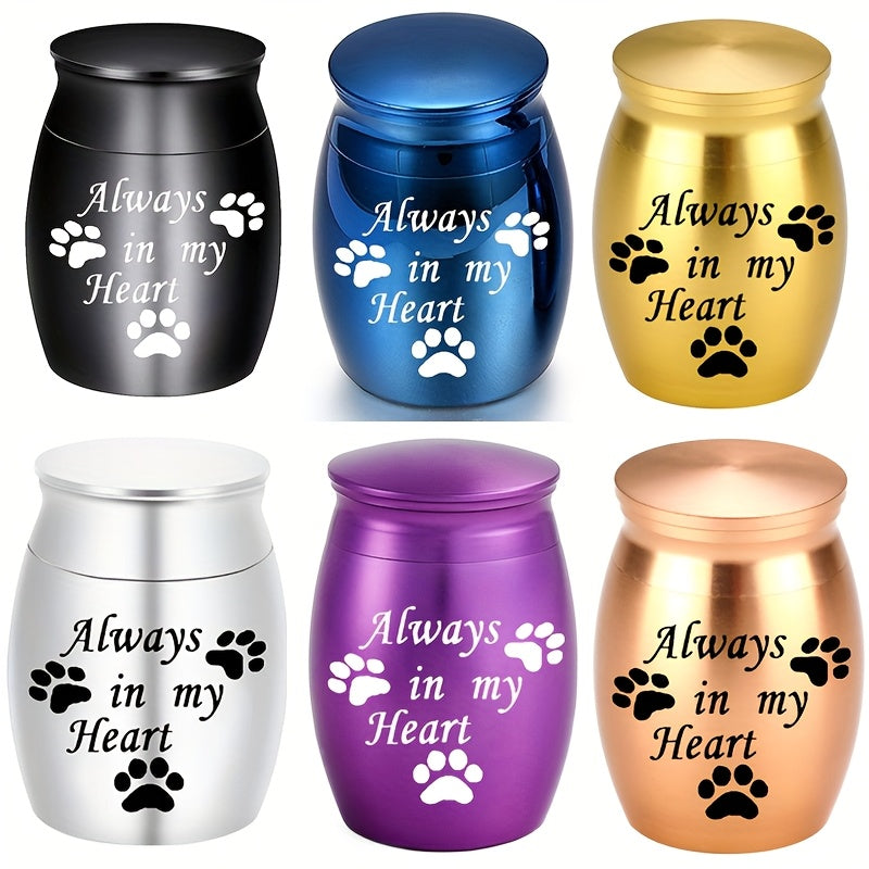 Petites urnes souvenirs pour cendres humaines et animaux - Mini urne funéraire de 1,57 pouce en alliage d'aluminium, support à cendres commémoratif « Always in My Heart », 6 couleurs disponibles