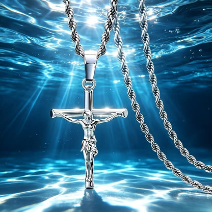 Collier croix en acier inoxydable pour hommes et femmes – Pendentif religieux unisexe délicat, léger (7 g), artisanat raffiné, cadeau idéal pour Noël, un anniversaire ou une confirmation, 55 cm / 22 po