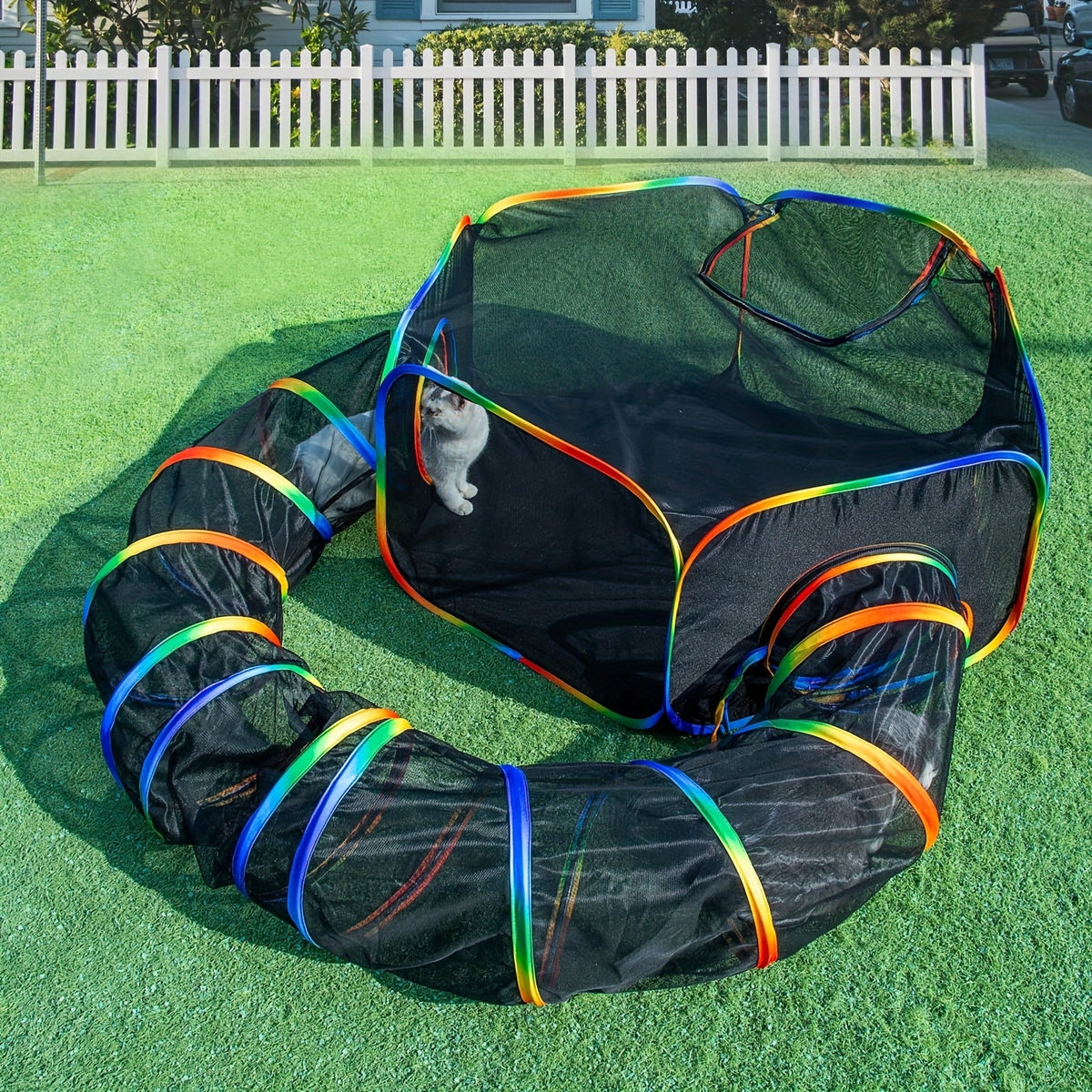 Parc pour chat Rainbow, enclos extérieur pour chat avec tunnel circulaire et tente pop-up portable, aire de jeu pliable pour chats, chatons et petits animaux, usage intérieur et extérieur