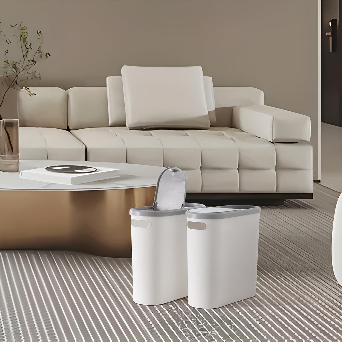 Petite poubelle de salle de bain avec poignées intégrées, lot de 1 ou 2 – Corbeille à papier en plastique antirouille, design gain de place pour salle de bain, buanderie et bureau, sacs poubelle inclus