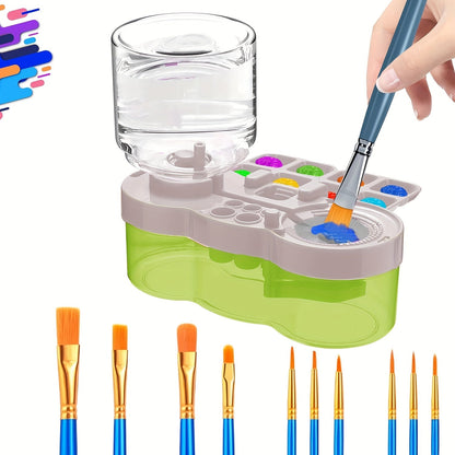 Nettoyant pour pinceaux 6-en-1 amélioré avec bac de drainage, porte-pinceau et outil de nettoyage à circulation d'eau pour peinture acrylique, aquarelle et peintures à l'eau, fournitures d'art pour artistes, bleu et violet