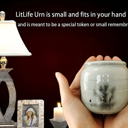 Petite urne souvenir en céramique avec coffret cadeau en brocart et velours - Mini urne funéraire pour cendres humaines et animaux, urne souvenir de crémation pour chien, chat et animal, coffret en brocart couleur aléatoire