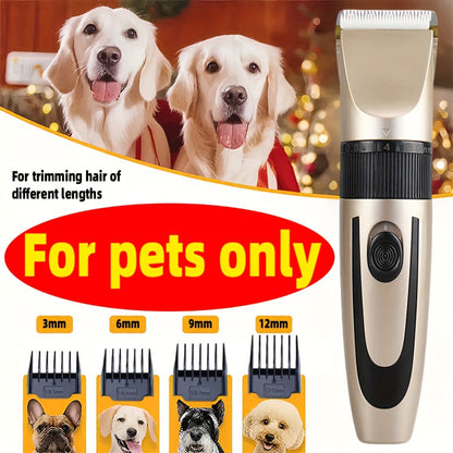 Tondeuse professionnelle sans fil pour poils d'animaux rechargeable par USB - Kit de tonte silencieux pour chiens et chats avec 4 sabots, rasoir électrique sans fil pour tonte intégrale, convient à la plupart des animaux