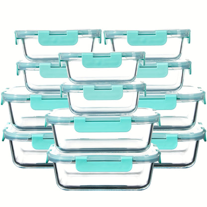 Borosilicate Glass Food Storage Containers 24-Pack (12 Bowls + 12 Airtight Lids) – Meal Prep Glass Bowls, Microwave & Dishwasher & Freezer Safe, BPA Free, Multi-Color Lids for Kitchen & Lunch