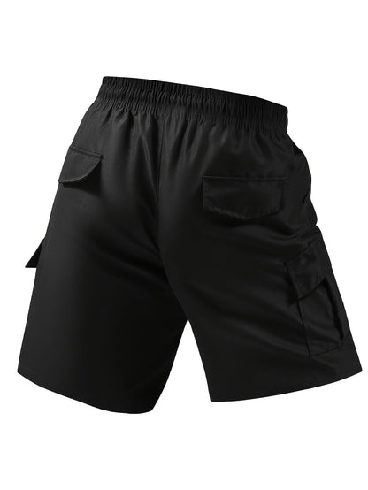 Men's Workwear Shorts 4 Pack Multi-Pocket Loose Fit – Knee Length Casual Summer Shorts, Solid Color, Sizes S to XXXL, Black Gray Blue Khaki Set for Work & Everyday Wear