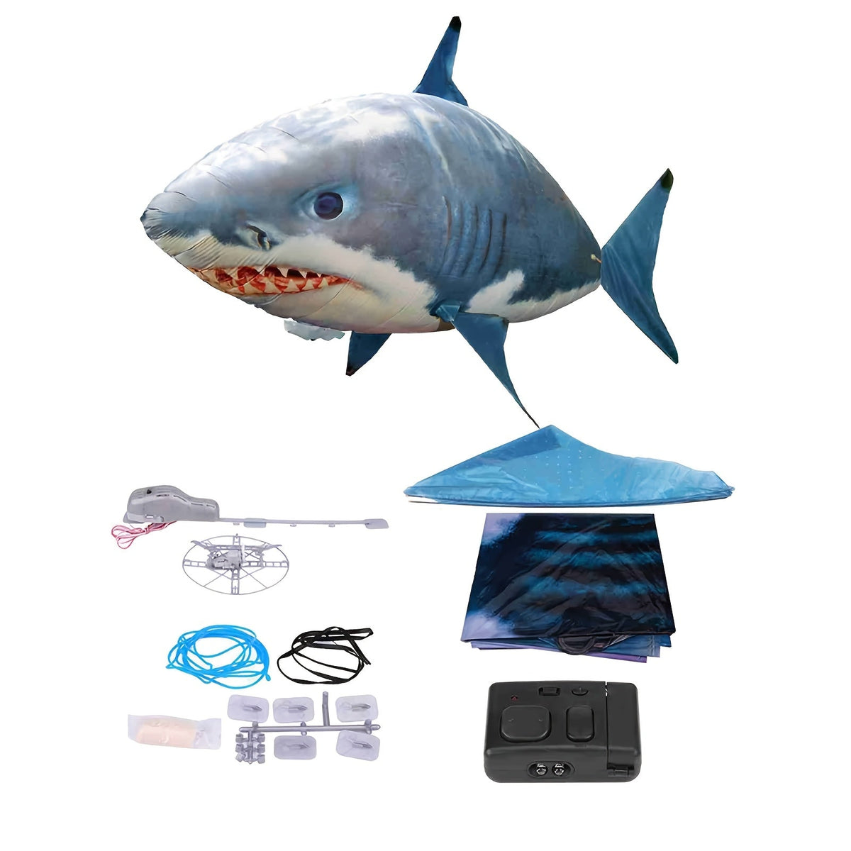 Jouet ballon gonflable requin volant télécommandé, poisson planeur flottant dans les airs, 145 cm, intérieur extérieur, cadeau d'anniversaire, Noël, Halloween pour enfants et adolescents, requin bleu ou poisson-clown orange