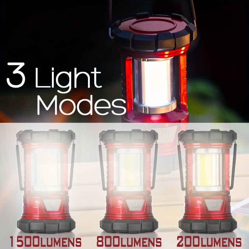 Lot de 2 lanternes de camping LED rechargeables 1500 lm avec chargeur de téléphone, 3 modes d'éclairage, lanterne portable pour ouragan et urgence, camping, randonnée, coupure de courant, survie en extérieur