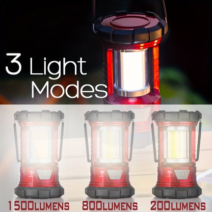 Lot de 2 lanternes de camping LED rechargeables 1500 lm avec chargeur de téléphone, 3 modes d'éclairage, lanterne portable pour ouragan et urgence, camping, randonnée, coupure de courant, survie en extérieur