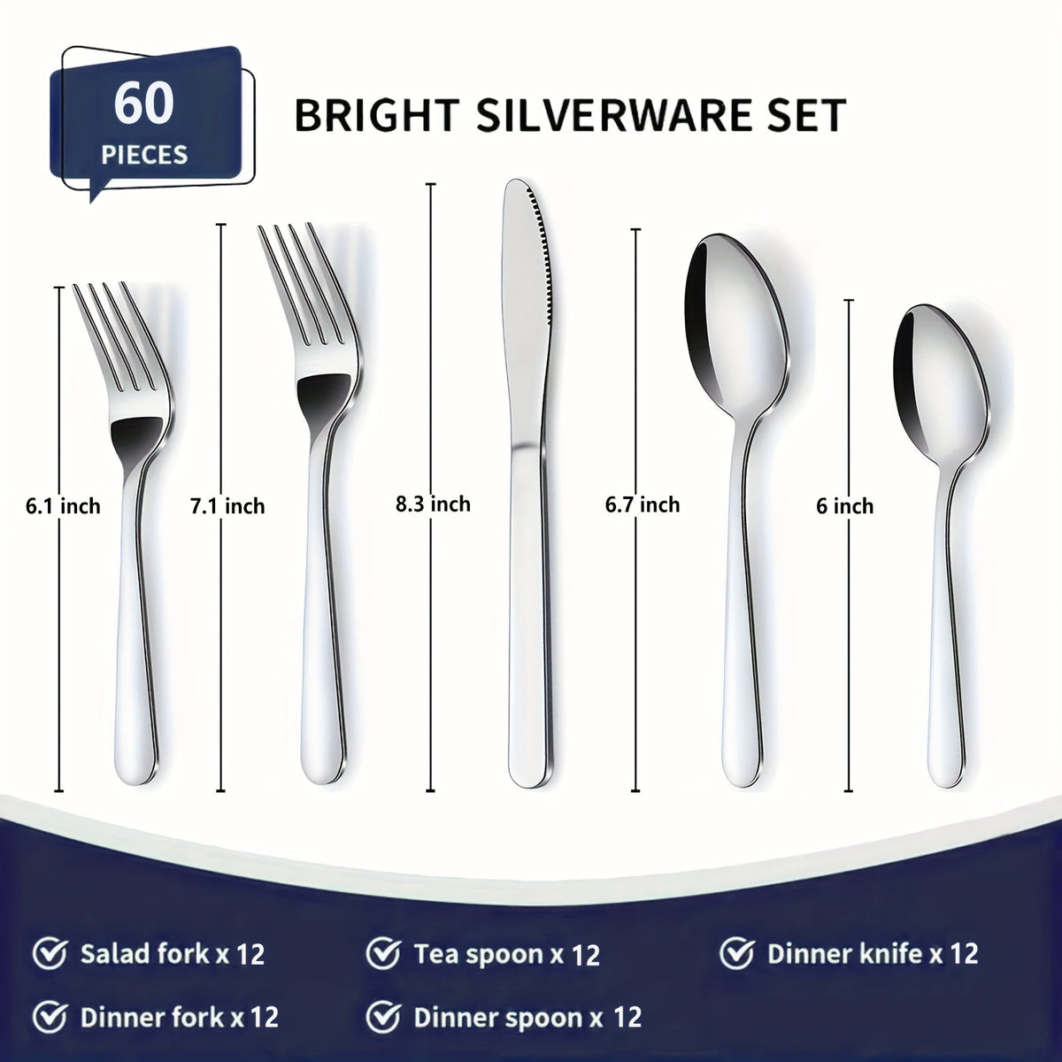 Ensemble de couverts en acier inoxydable 60/90 pièces – Argenterie pour 12 à 18 personnes avec coffret cadeau, couteaux à steak, fourchettes à salade, cuillères à dessert, lavable au lave-vaisselle, pour la maison, mariage, camping, fête, Halloween