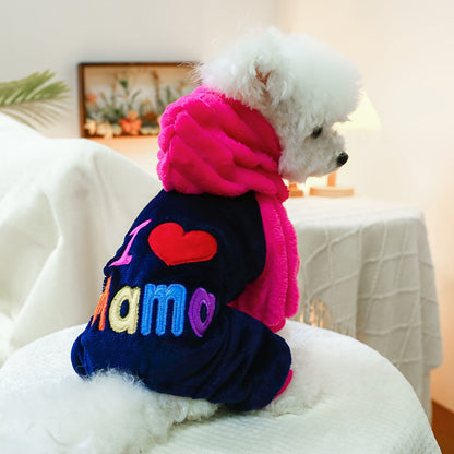 Sweat à capuche « I Love Mommy » pour chien, costume d'hiver chaud pour petits chiens et chats, adorable sweat-shirt à quatre pattes pour l'automne et l'hiver, vêtement transformable pour chien, du XXS au L