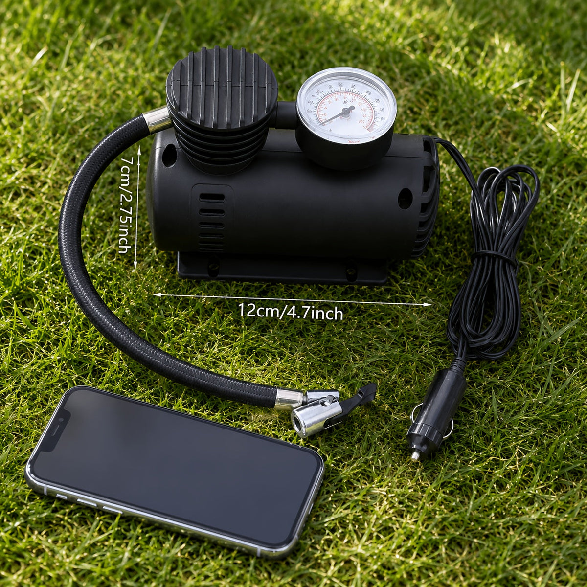 Compresseur d'air compact 12V 300 PSI – Gonfleur de pneus portable pour voitures, vélos, motos et ballons, se branche sur l'allume-cigare, sans batterie nécessaire | Velora