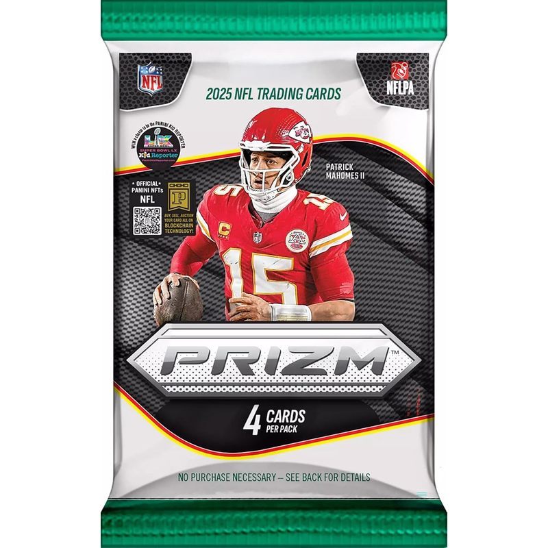 Boîte de vente au détail NFL Football 2025 Panini Prizm, 96 cartes à collectionner, 24 paquets, Green Ice Prizm, autographes, recrues, inserts, 6 toploaders, cadeau de collection magnétique StreetCards