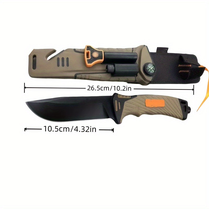 Couteau à lame fixe d'extérieur de 24,4 cm avec étui multifonction - Couteau droit noir et orange pour l'exploration en milieu sauvage, le canyoning, la randonnée en montagne et la chasse, conçu pour les hommes