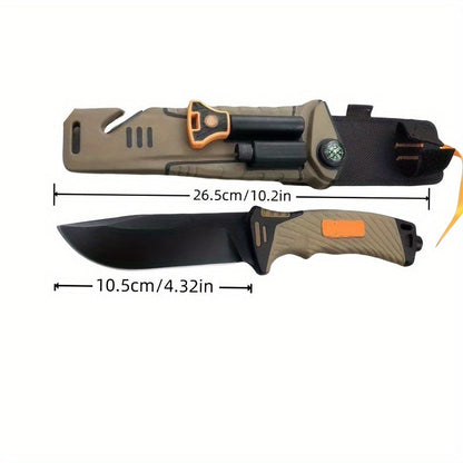 Couteau à lame fixe d'extérieur de 24,4 cm avec étui multifonction - Couteau droit noir et orange pour l'exploration en milieu sauvage, le canyoning, la randonnée en montagne et la chasse, conçu pour les hommes