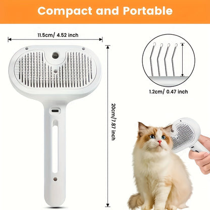Brosse à vapeur 3-en-1 pour chat, peigne de toilettage avec vapeur et bouton de libération, outil d'épilation et de démêlage pour chiens et chats de toutes tailles, utilisation en intérieur, blanc rose