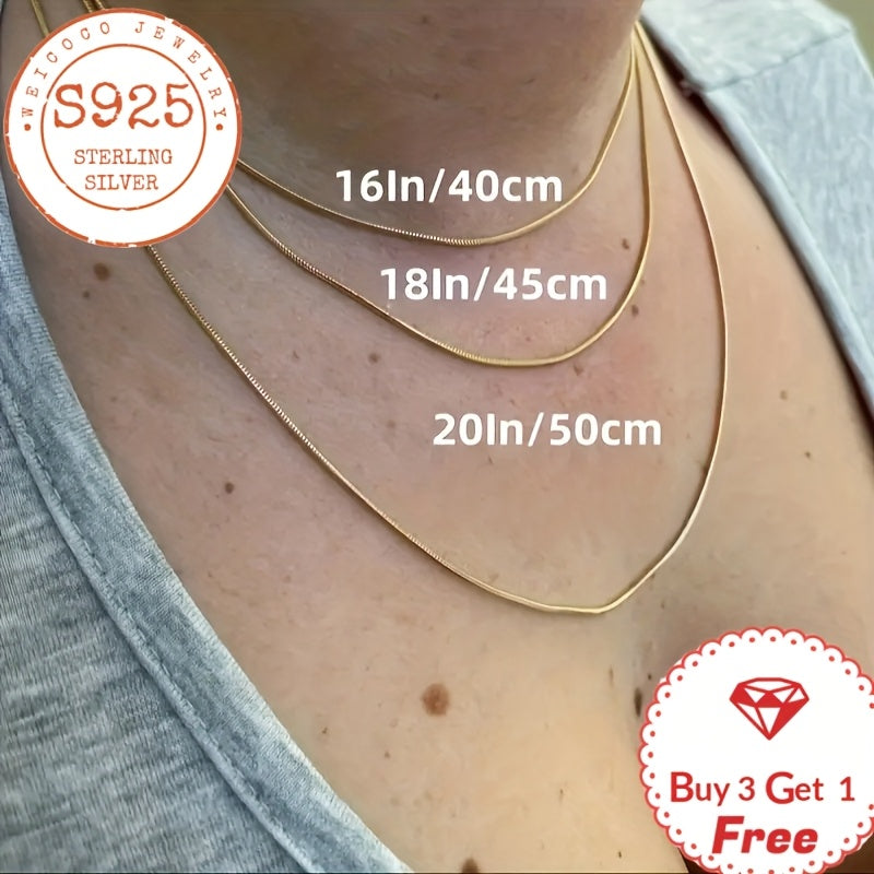 Collier chaîne serpent en argent sterling 925 plaqué or 24 carats 1 mm – Collier superposable fait main avec coffret cadeau pour femme et homme, parfait pour la Saint-Valentin, la fête des mères, Noël et les anniversaires