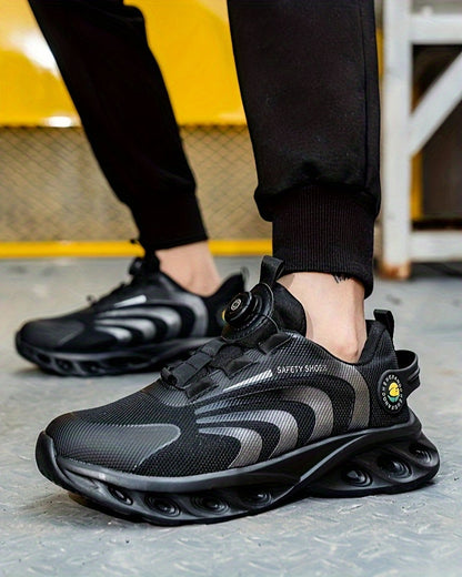 Chaussures de sécurité à embout d'acier pour hommes, largeur large, anti-perforation avec boucle rotative – Bottes de travail antidérapantes et rembourrées pour la construction, l'industrie et l'entrepôt, tailles US 6,5–13,5