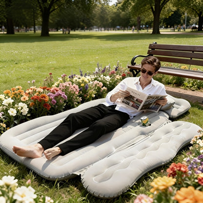 Matelas gonflable de voiture pour SUV et berline, matelas pneumatique floqué doux pour siège arrière, tapis de couchage pliable et portable pour camping, voyages et pique-niques – Pompe à air et sac de rangement inclus, noir, gris, beige, rose
