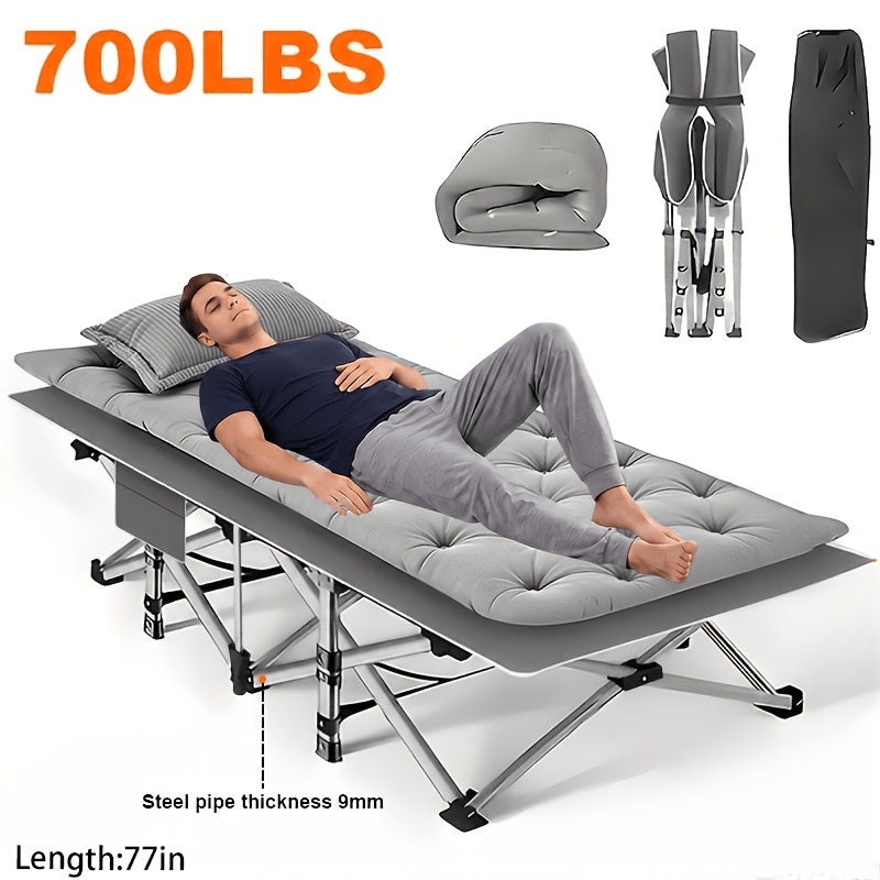 Lit de camp pliant robuste avec matelas pour adultes – Capacité de 500/600/700 lb, lit d'extérieur portable avec sac de transport pour tentes, camping et voyages – 3 modèles, 3 couleurs