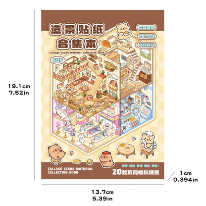 Livre d'autocollants de scènes 3D pour enfants 1500 pièces - Kit de scrapbooking créatif avec 20 cartes de scènes, 30 types de matériaux, autocollants de paysages des quatre saisons, ensemble d'activités artistiques et artisanales éducatives pour enfants