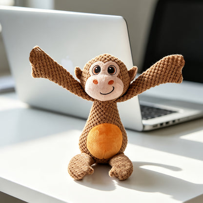 Jouet en peluche grinçant extra large pour chiens et chats – Singe en dessin animé interactif à double couche résistant aux déchirures, jouet à mâcher bruissant, sans pile nécessaire
