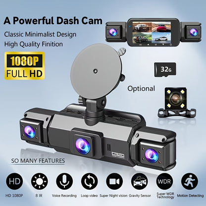 Dashcam 360° 3/4 canaux 1080P HD avec vision nocturne, WDR, capteur G, enregistrement en boucle, surveillance de stationnement 24h/24 et 7j/7, WiFi, système de caméra embarquée multi-objectifs pour une couverture complète sans angles morts