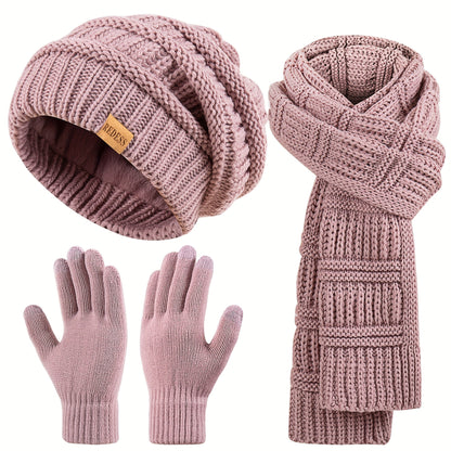 Ensemble d'hiver 3-en-1 pour femme : bonnet, longue écharpe et gants tactiles, accessoires doux et chauds pour temps froid, 4 coloris, cadeau pour elle