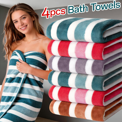 Ensemble de serviettes de bain rayées, absorbantes, à séchage rapide, ultra douces et douces pour la peau, 70 x 140 cm, pour la maison, la salle de bain ou la plage – Disponible en lot de 1 ou 4, plusieurs couleurs au choix